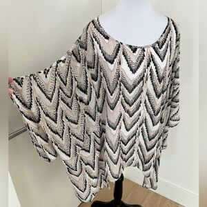 ZANDRA RHODES Flowy Kimono Sleeve Handkerchief Hem Sheer Pullover Blouse